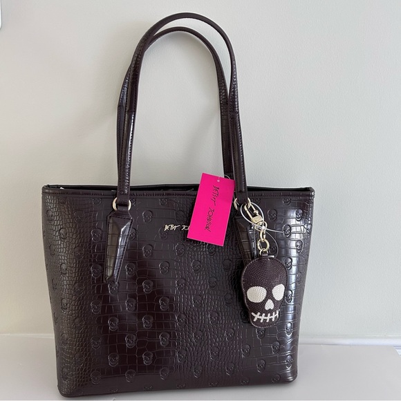 Betsey Johnson Handbags - Betsey Johnson Skull Embossed Tote XOTOTO Chocolate Brown NWT